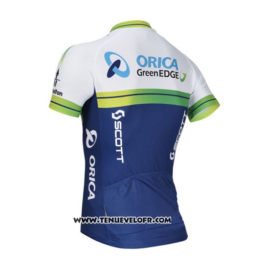 2014 Maillot Ciclismo Orica GreenEDGE Blanc et Bleu Manches Courtes et Cuissard
